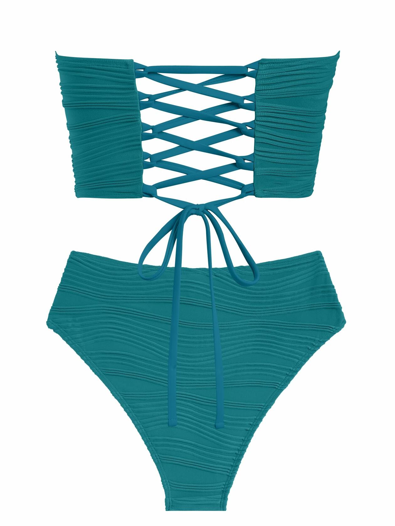 ZAFUL Womens Bandeau Lace-Up Bikini Set High Waisted Hot Pink Size M