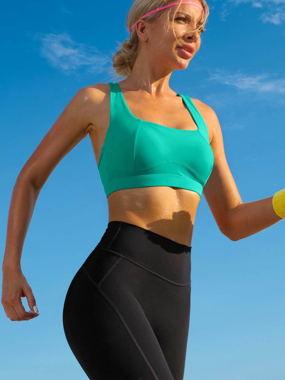 RUNNING GIRL Sports Bra High Support Moulded Cup Racerback Bright Green Size L