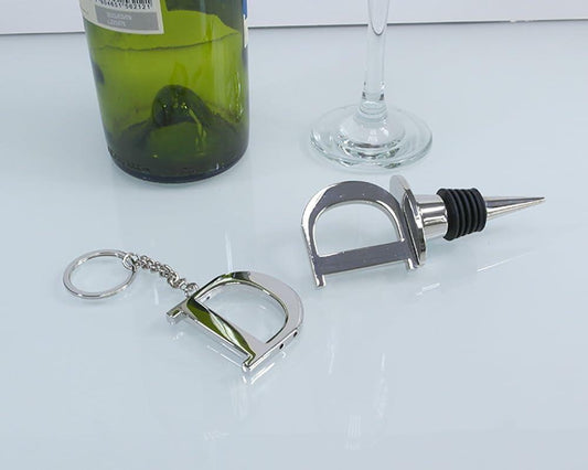 Lutong Letter Gift Set Key Ring & Bottle Stopper D Silver Metal 2 PCS
