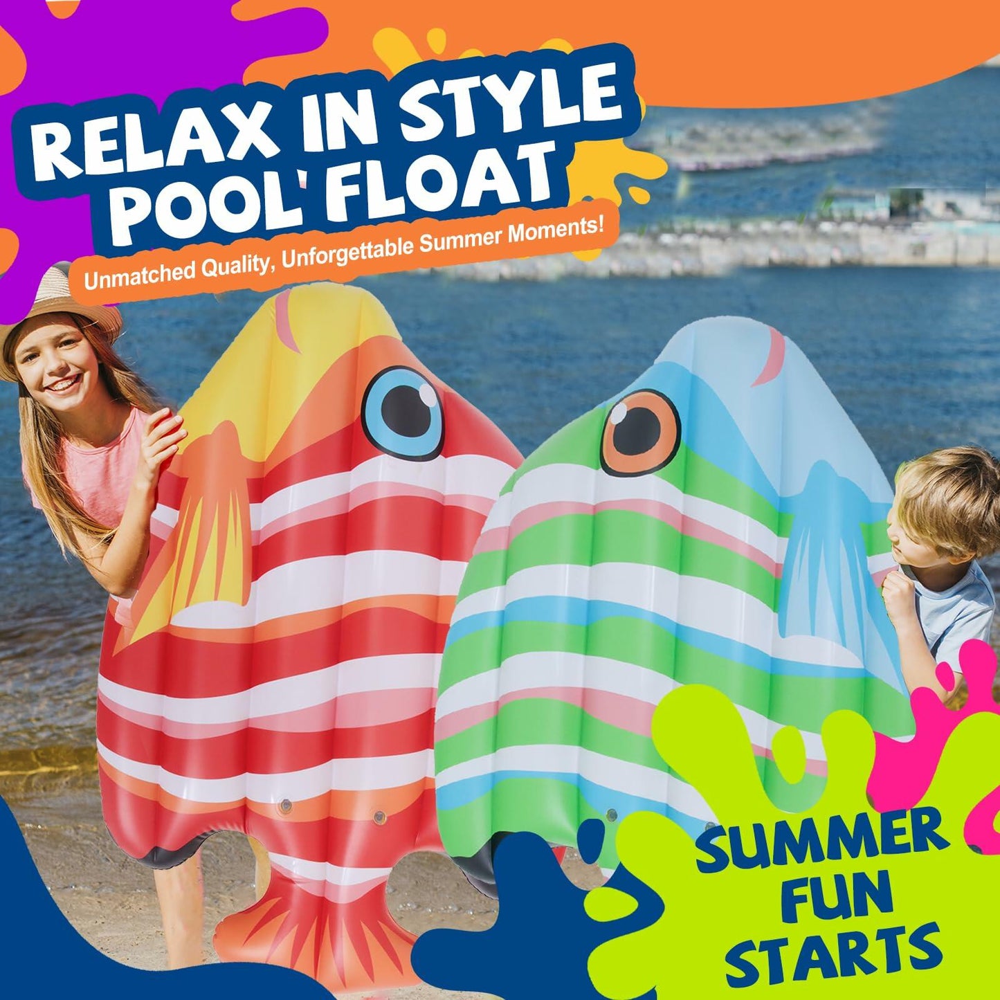 DIMAR GARDEN Inflatable Pool Fish Float Raft 59x47 Green