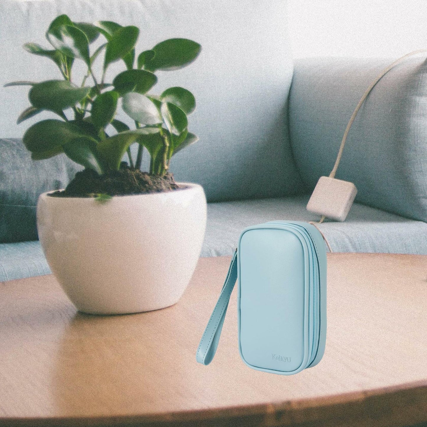 Koikyu PU Leather Tampon Organizer Bag with Zipper Handle Light Blue Small