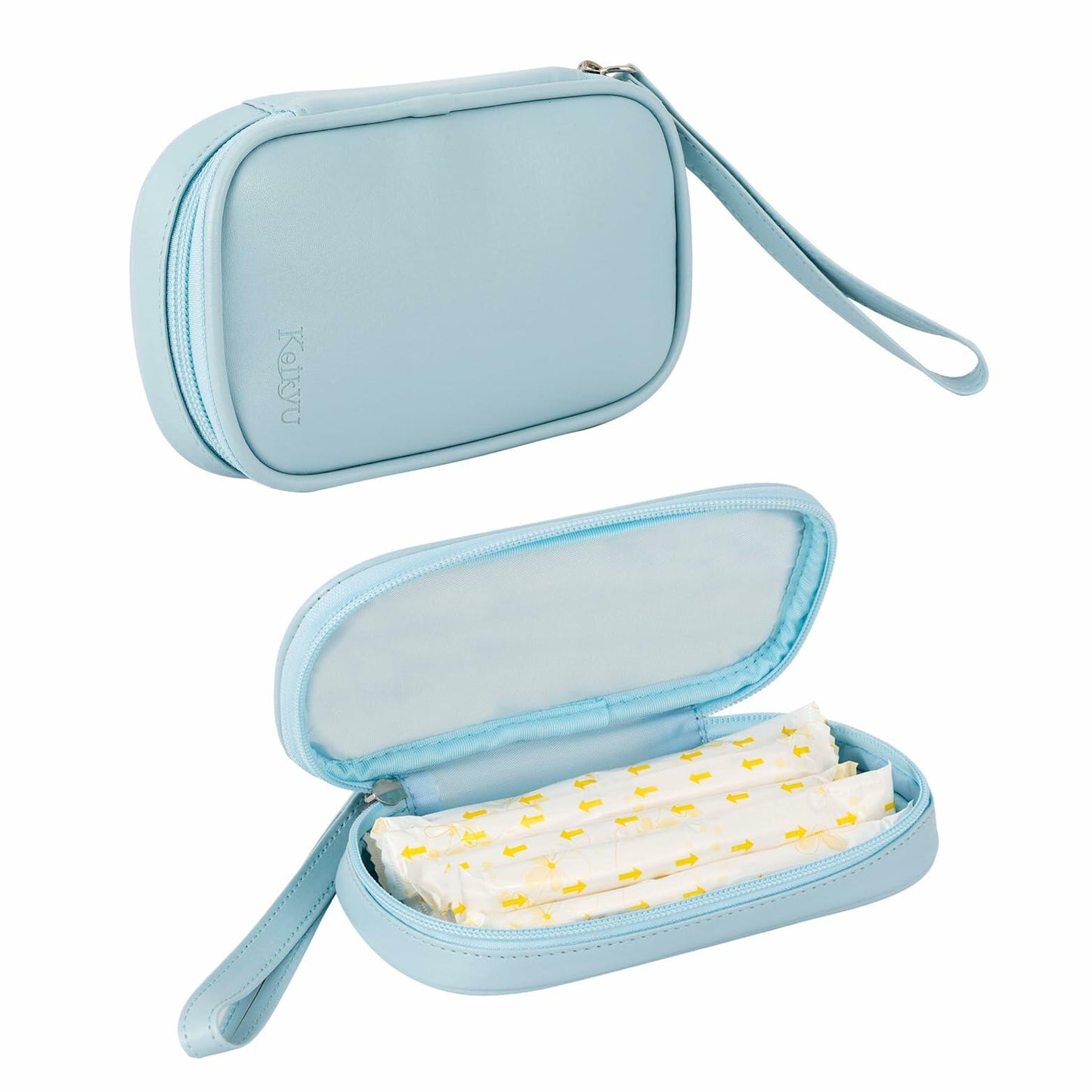 Koikyu PU Leather Tampon Organizer Bag with Zipper Handle Light Blue Small