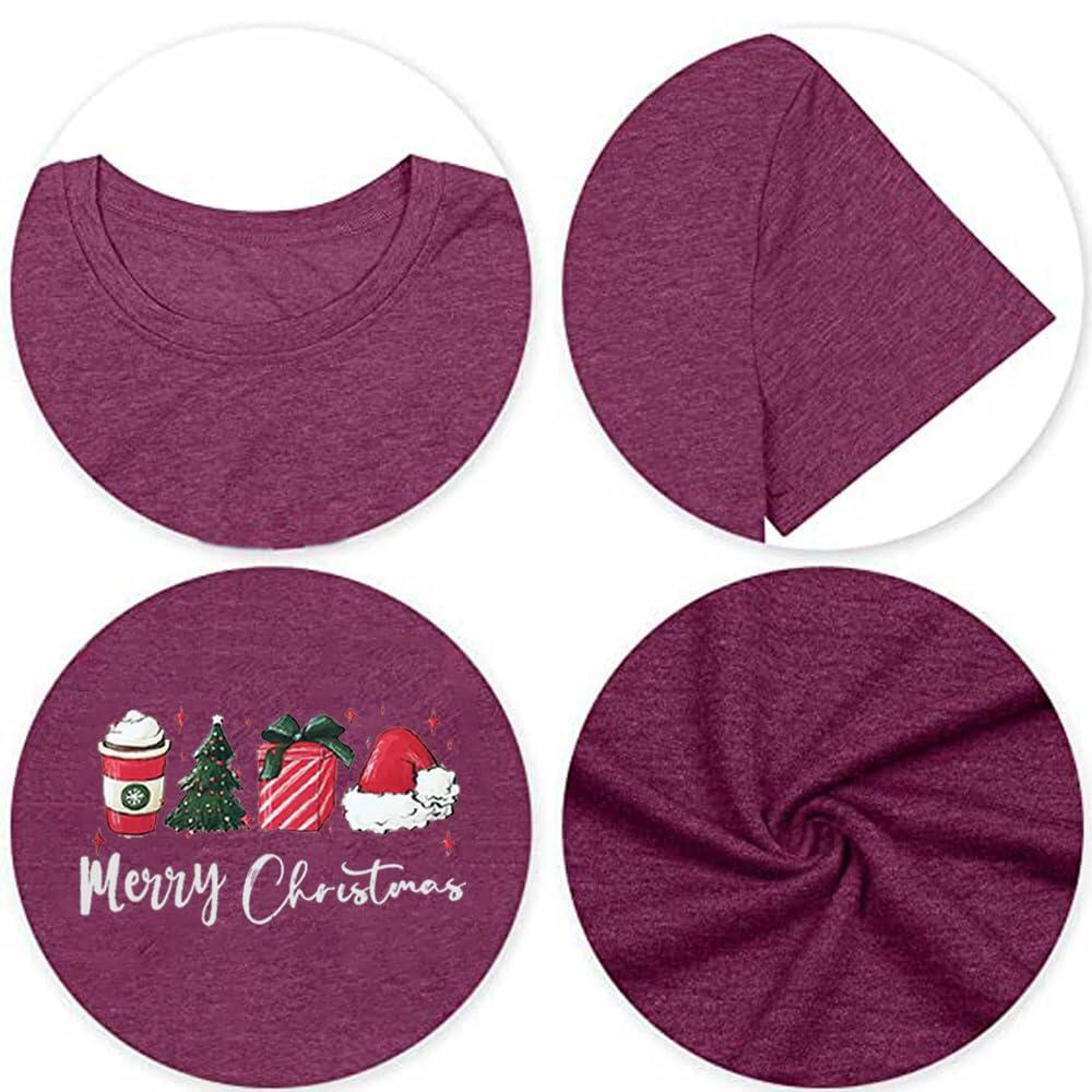 ZXCAHPT Christmas Shirt Women Merry Xmas Holiday Tee Coffee Tree Santa Size M