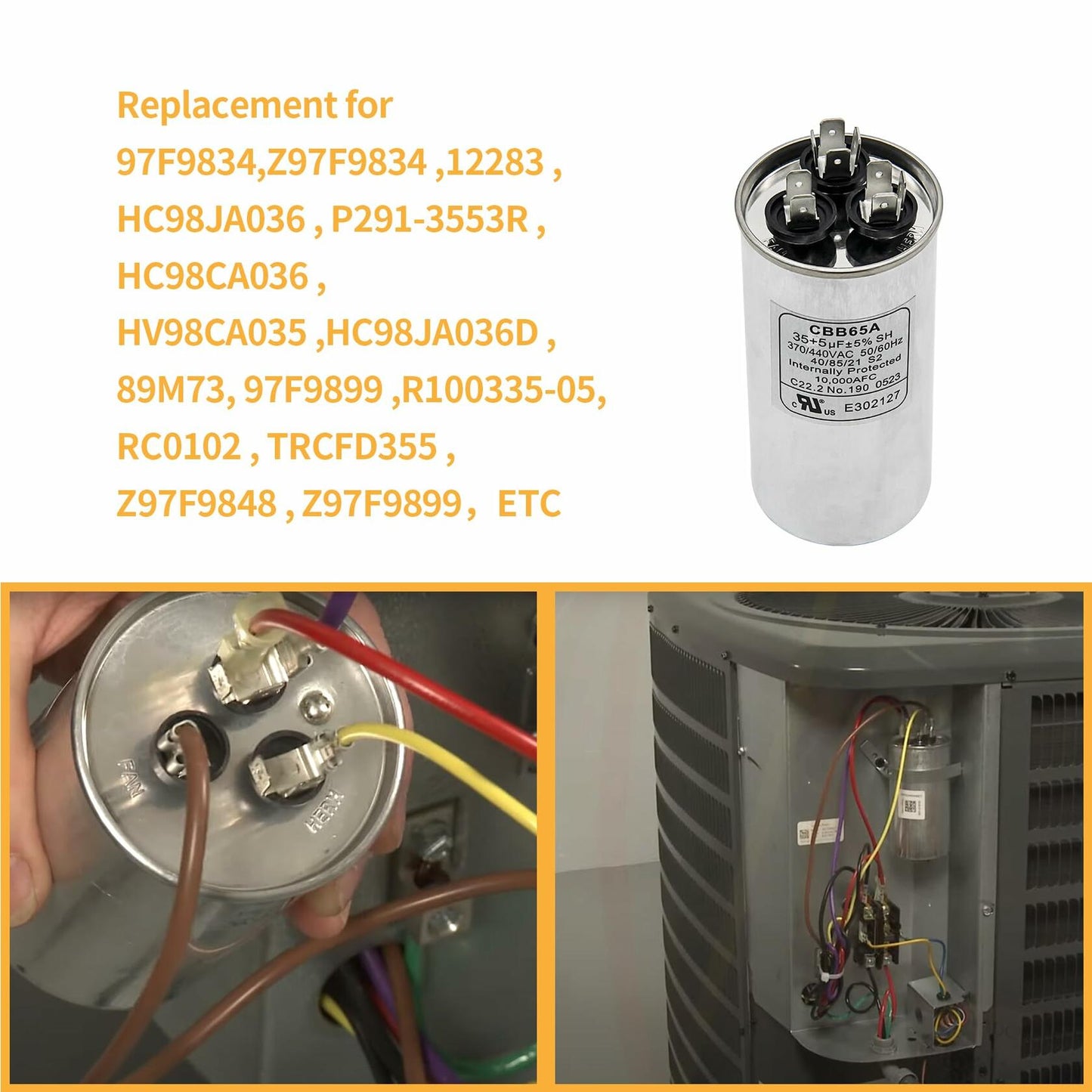 Denkuhin CBB65 Dual Run Capacitor 35+5uF 370/440VAC Air Conditioner Motor