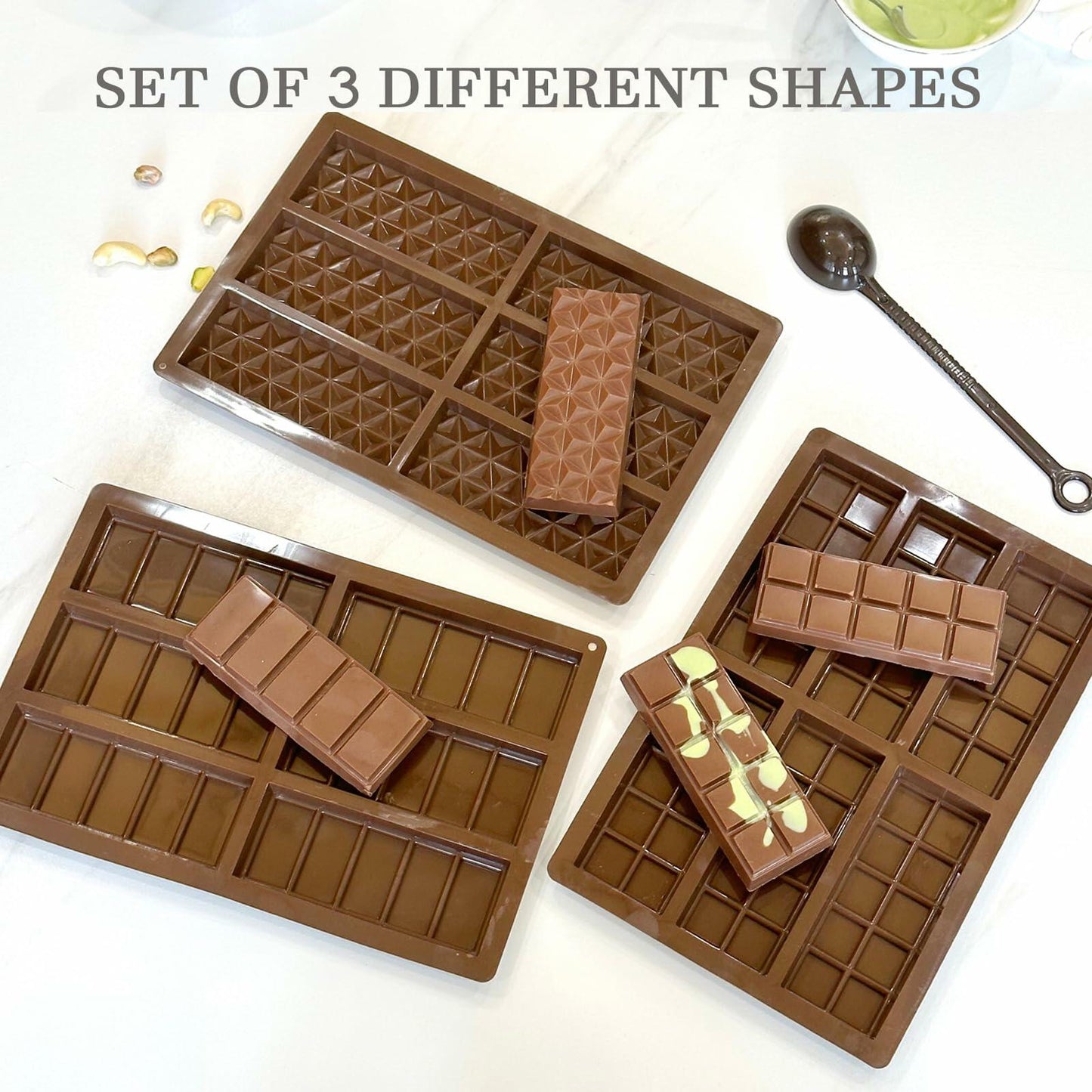 SRYESA Chocolate Bar Mold 3PCS Silicone Deep Non-Stick for Baking