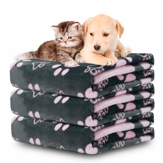 Gowyeg Dog Blanket 3 Pack 41x31in Grey Pink Super Soft Fleece Throw