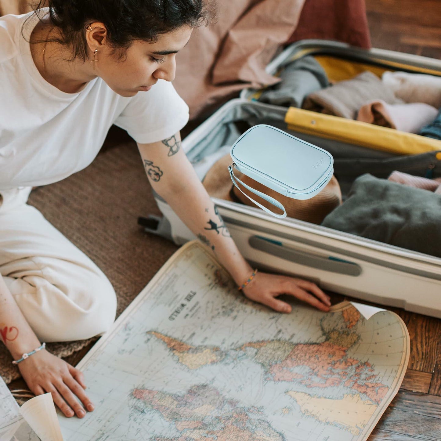 Koikyu PU Leather Tampon Organizer Bag with Zipper Handle Light Blue Small