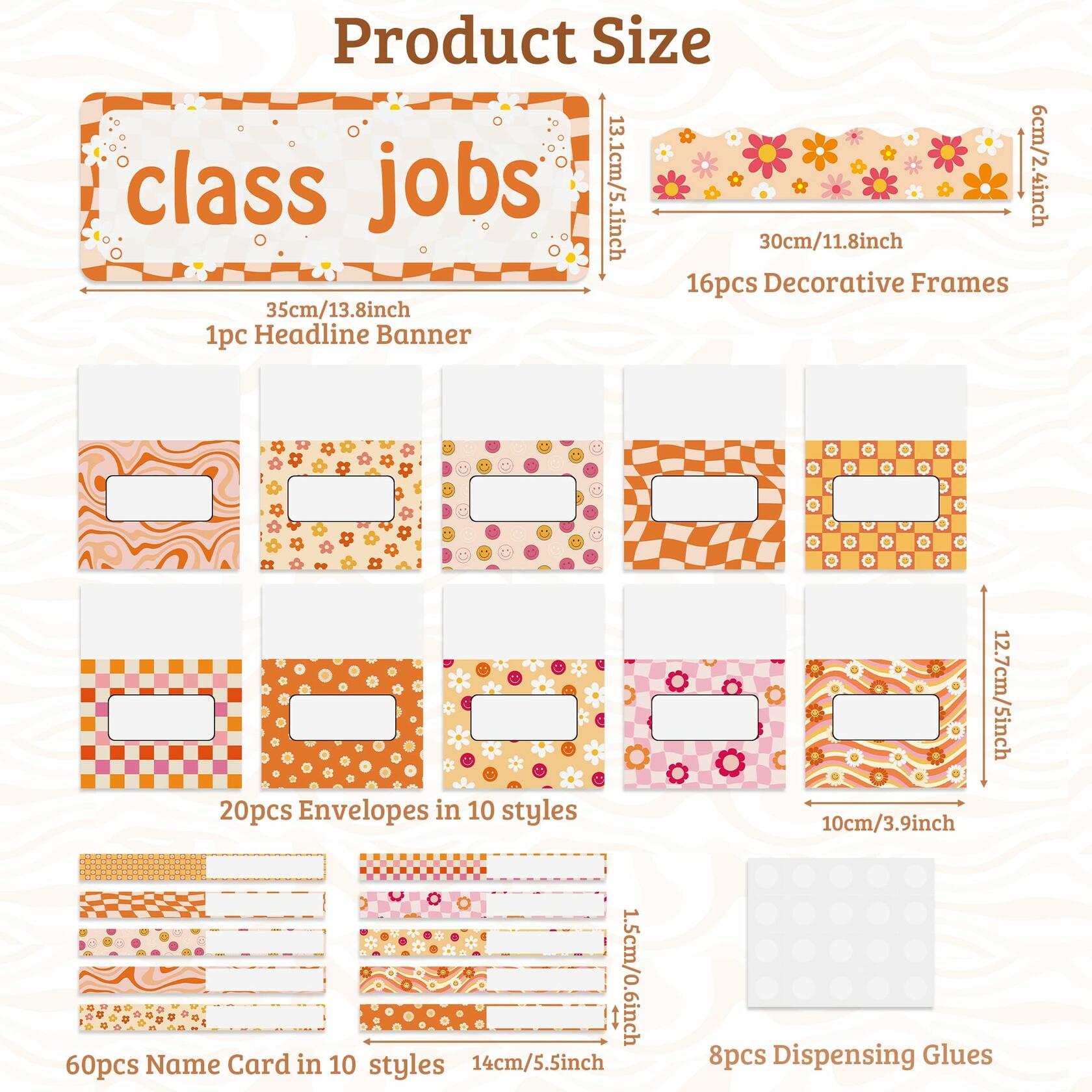 WATINC 97pcs Classroom Jobs Bulletin Board Set Groovy Orange Style