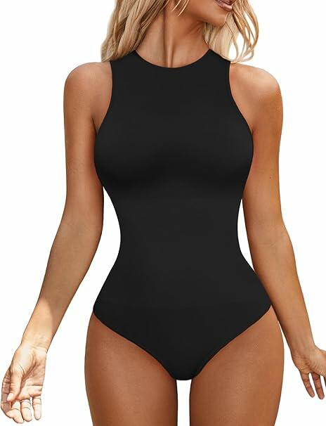 ALLBASE Women's Sleeveless Racerback Halter Bodysuit Black Size M