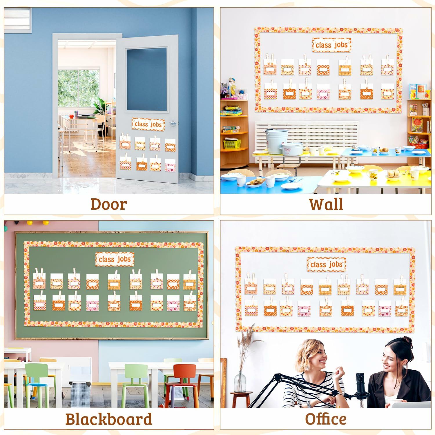 WATINC 97pcs Classroom Jobs Bulletin Board Set Groovy Orange Style
