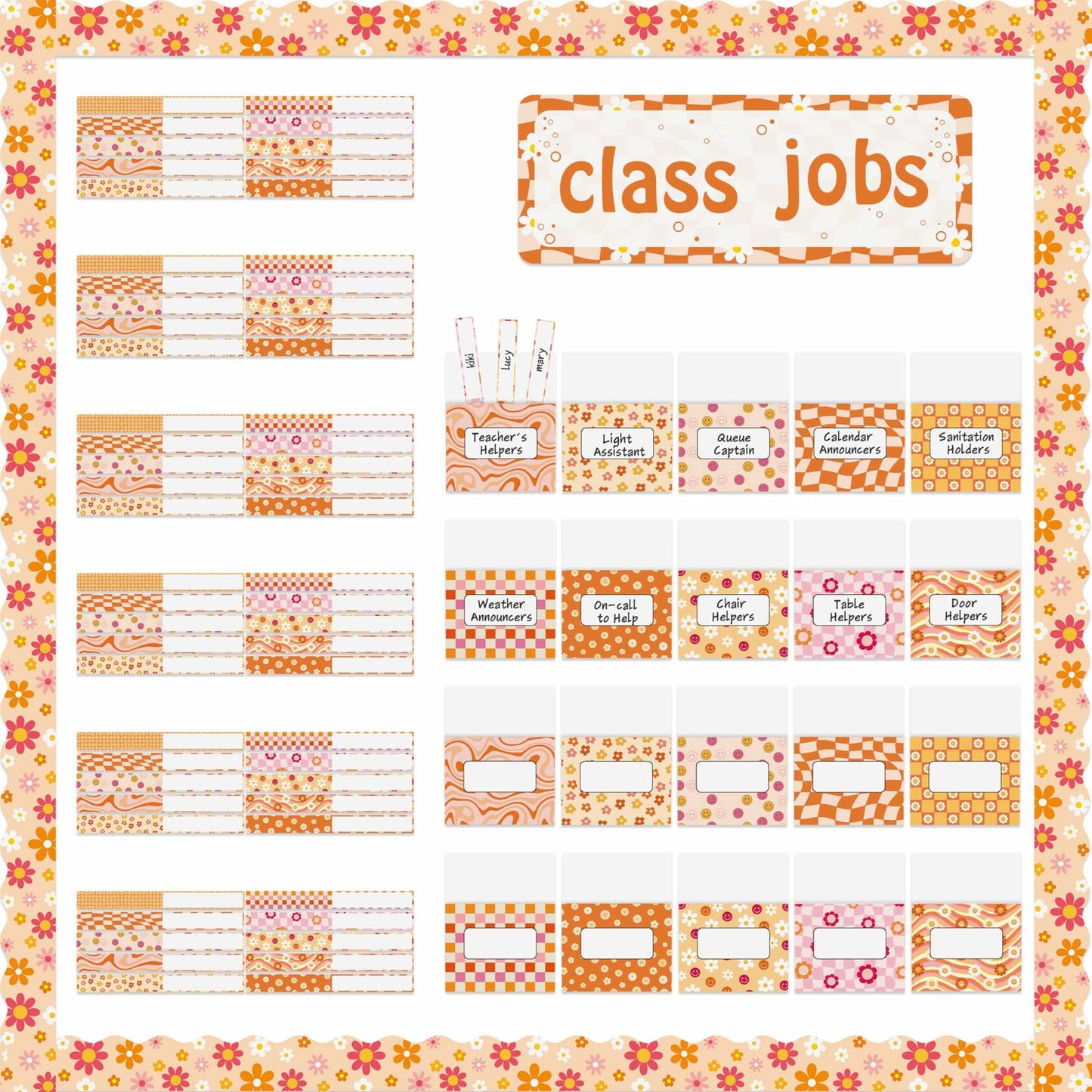 WATINC 97pcs Classroom Jobs Bulletin Board Set Groovy Orange Style