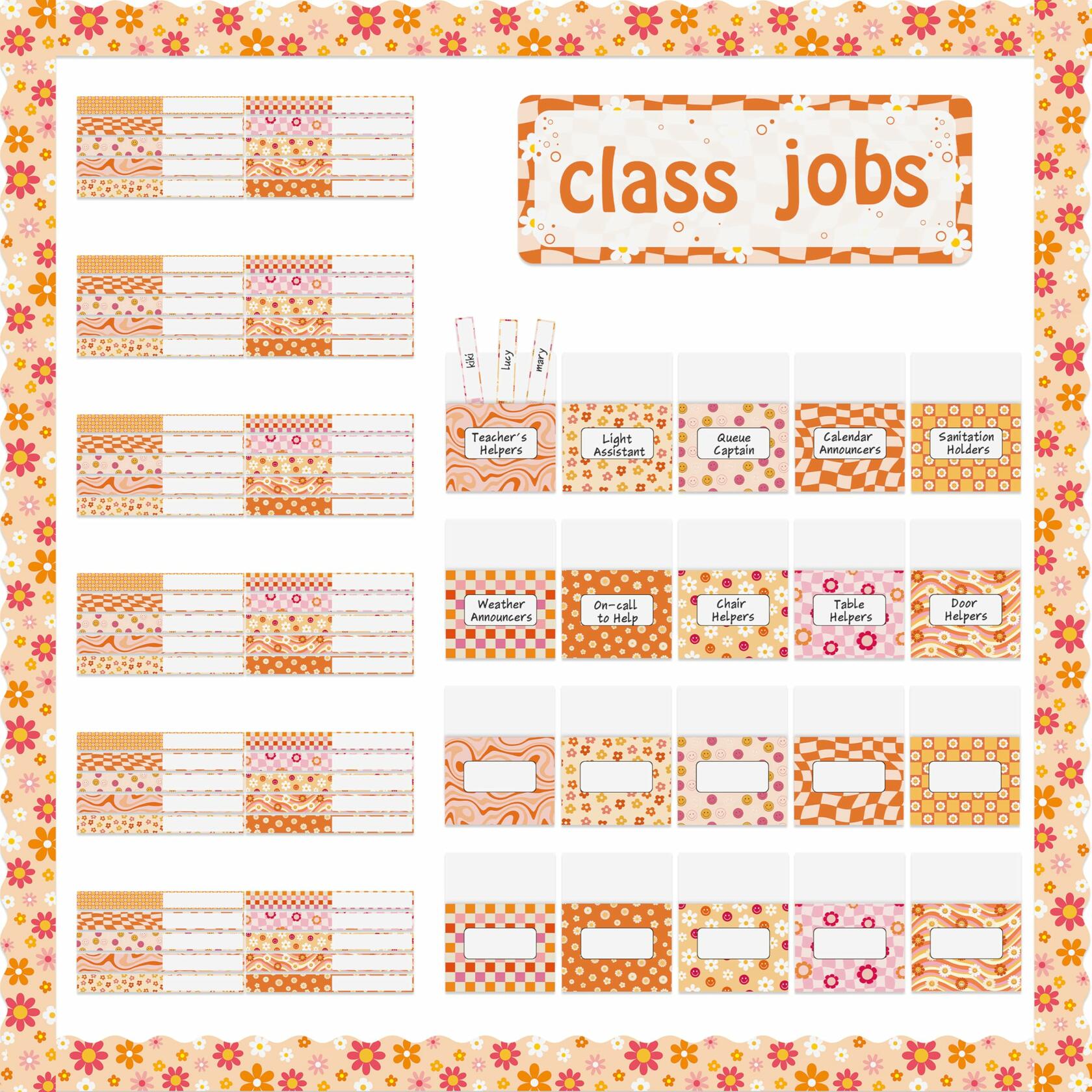 WATINC 97pcs Classroom Jobs Bulletin Board Set Groovy Orange Style