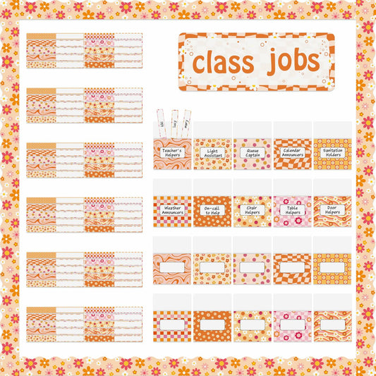 WATINC 97pcs Classroom Jobs Bulletin Board Set Groovy Orange Style