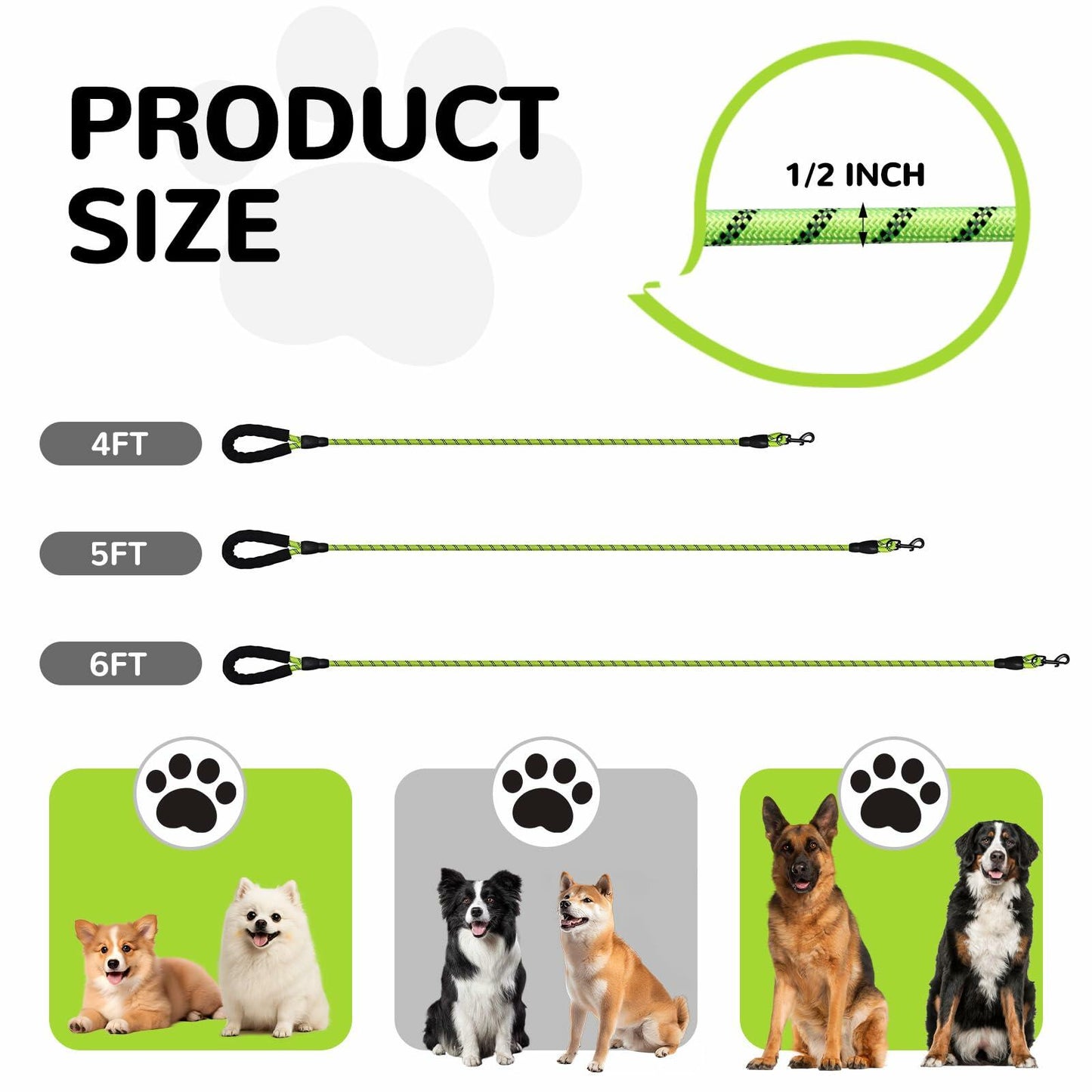 YALAVA Dog Leash 4FT Heavy Duty Reflective Nylon Rope 360° Swivel Hook Black