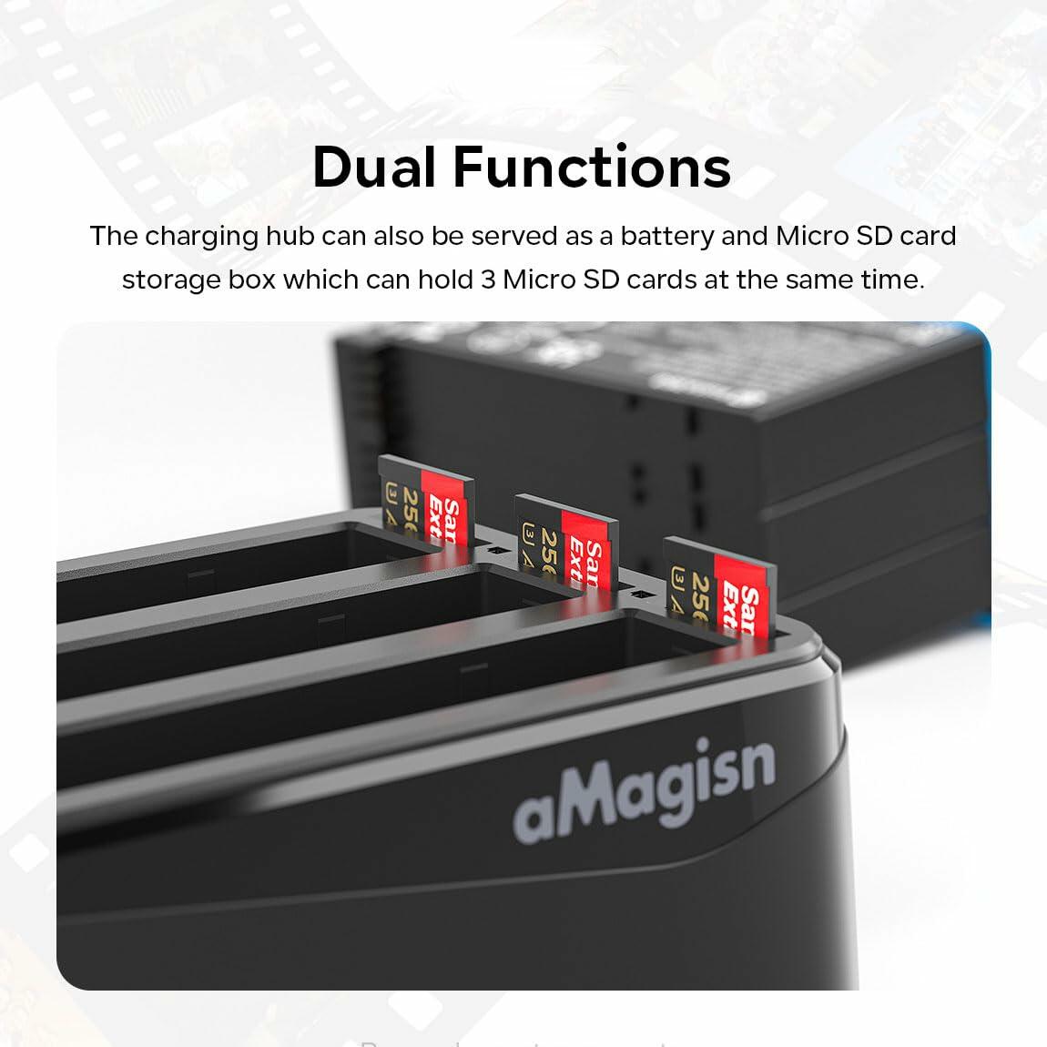 GAEKOL Insta360 X4 3-Slot Battery Charging Hub USB-C Cable Black