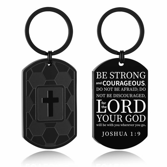 Miss Chipmunk Football Keychain Joshua 1:9 Soccer Bible Verse Black Stainless