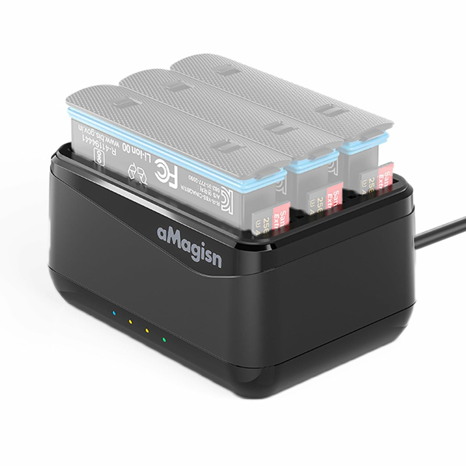 GAEKOL Insta360 X4 3-Slot Battery Charging Hub USB-C Cable Black