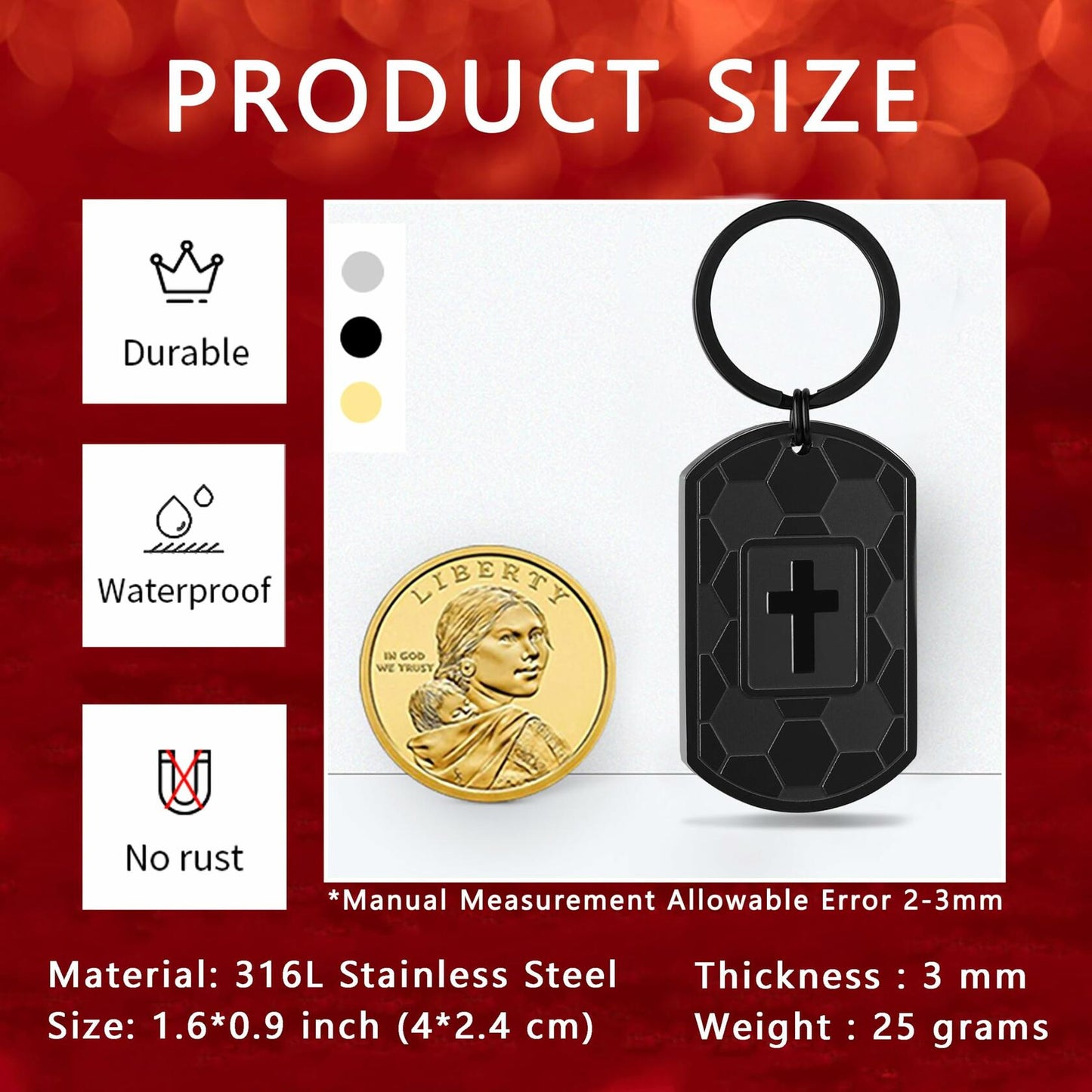 Miss Chipmunk Football Keychain Joshua 1:9 Soccer Bible Verse Black Stainless