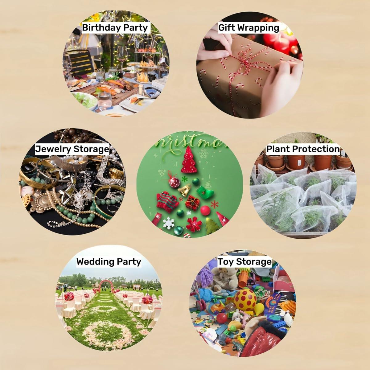 QIANHAILIZZ 100 pcs 3.5x4.7in Flower Heart Organza Gift Pouch Lilac Gold