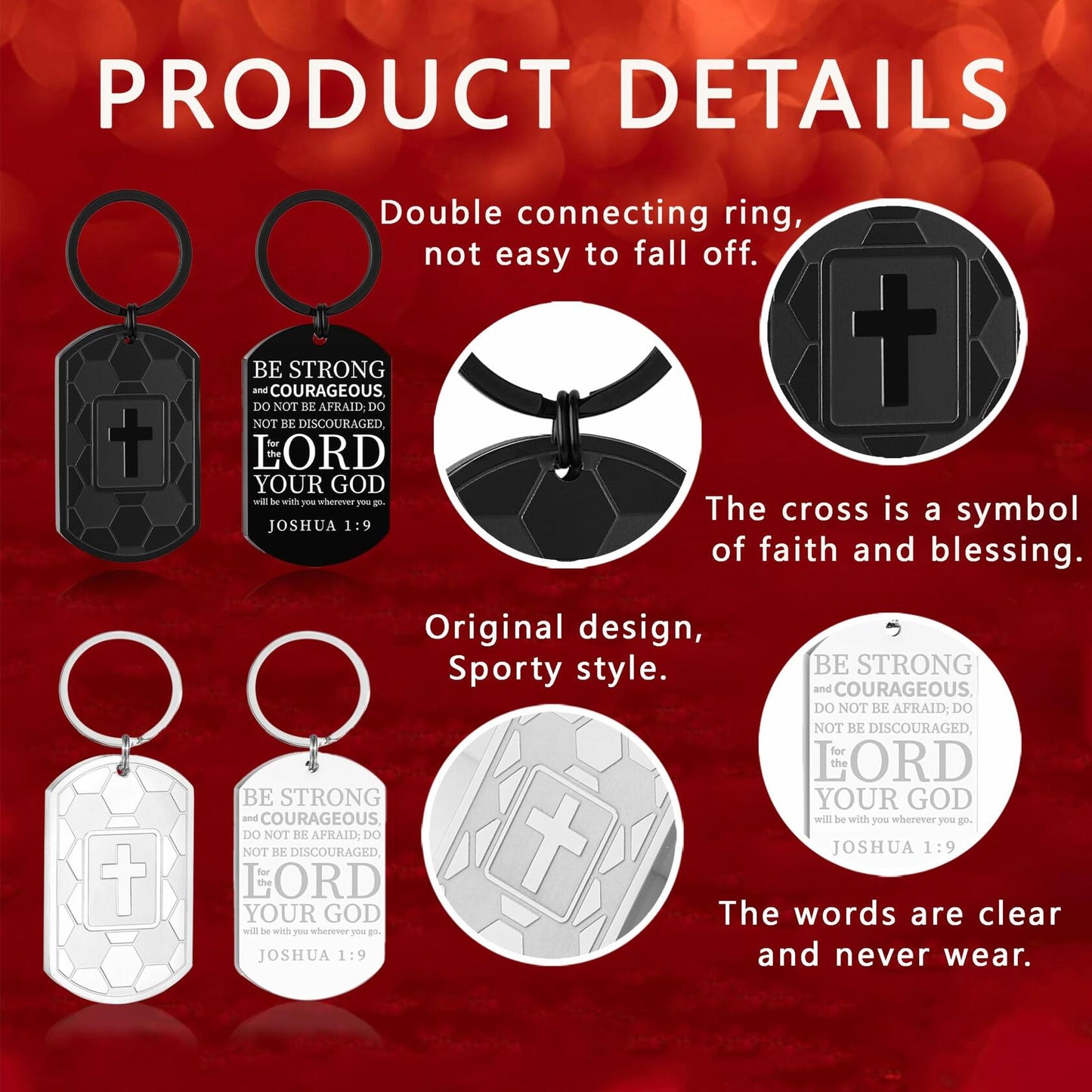 Miss Chipmunk Football Keychain Joshua 1:9 Soccer Bible Verse Black Stainless