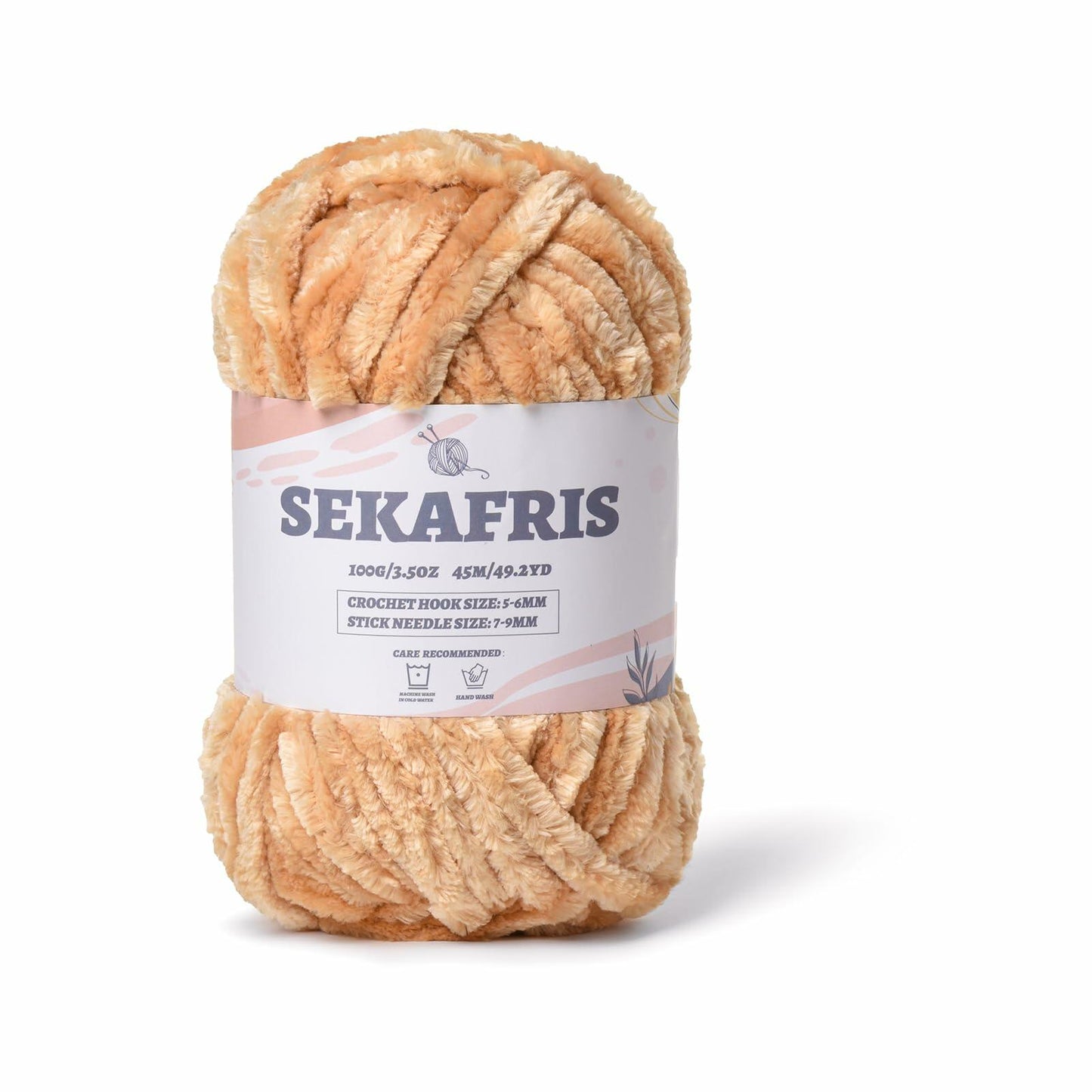 Sekafris Fuzzy Chunky Chenille Yarn 100g 49.2yd Soft Plush Khaki
