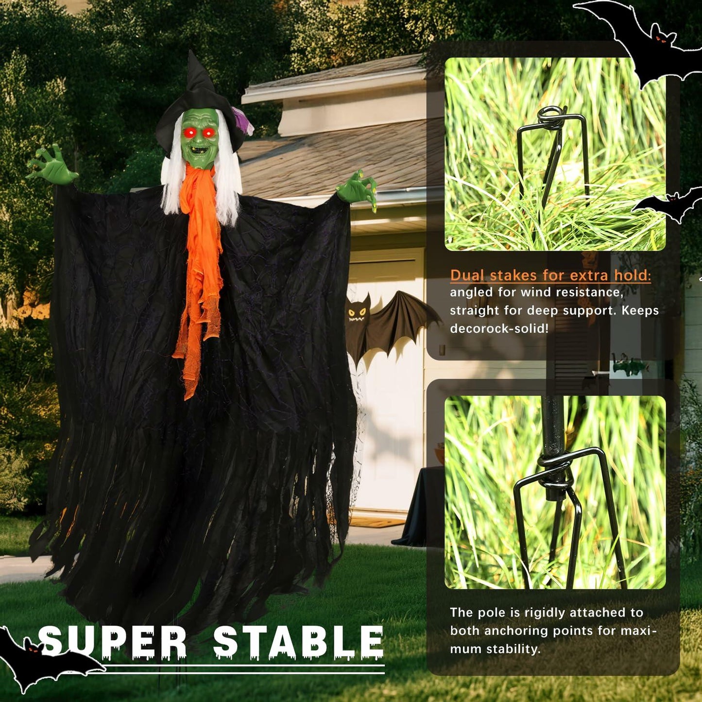 HOMELEX Flying Ghost Halloween Outdoor Decoration Large Scary Ghost Witch 7.5Ft