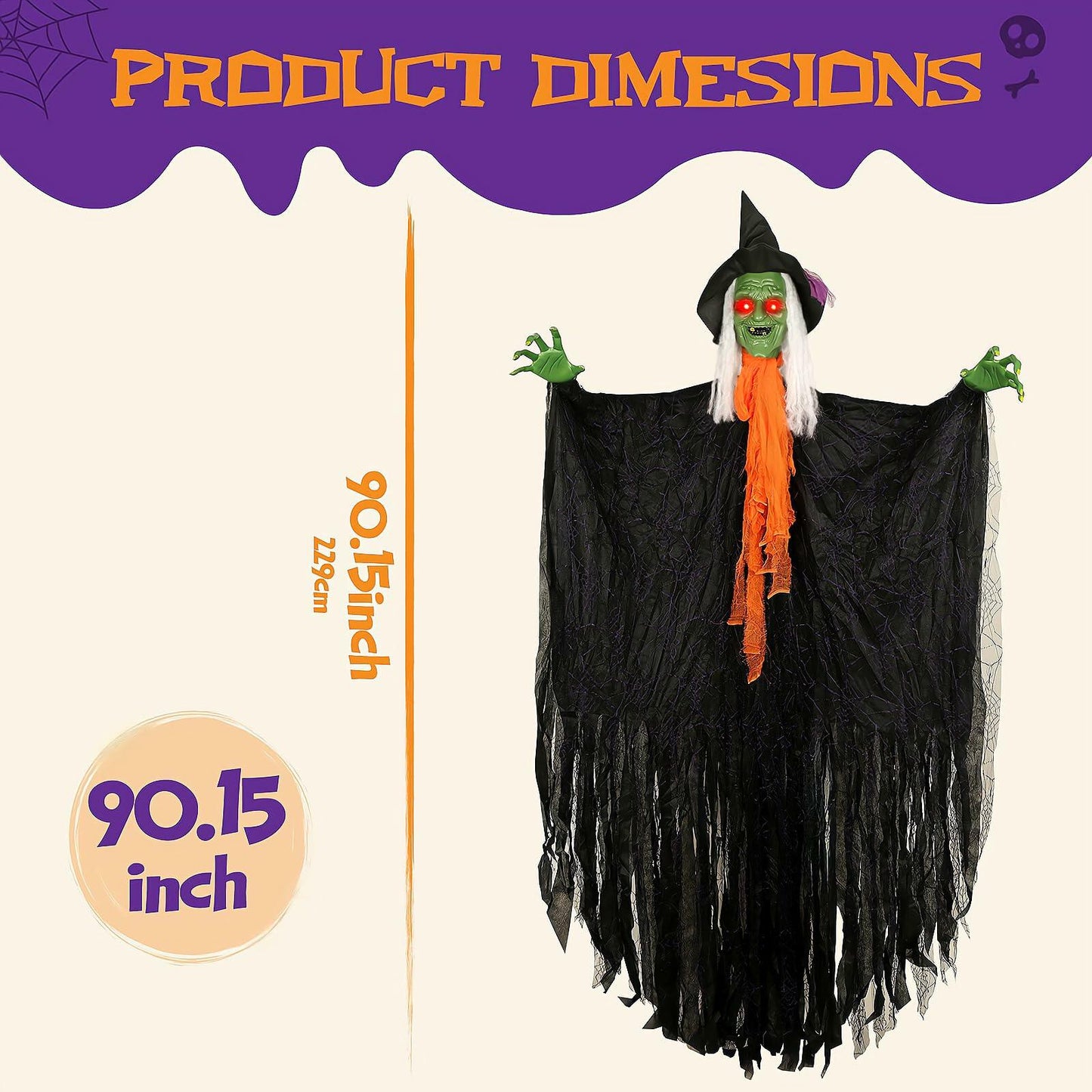 HOMELEX Flying Ghost Halloween Outdoor Decoration Large Scary Ghost Witch 7.5Ft