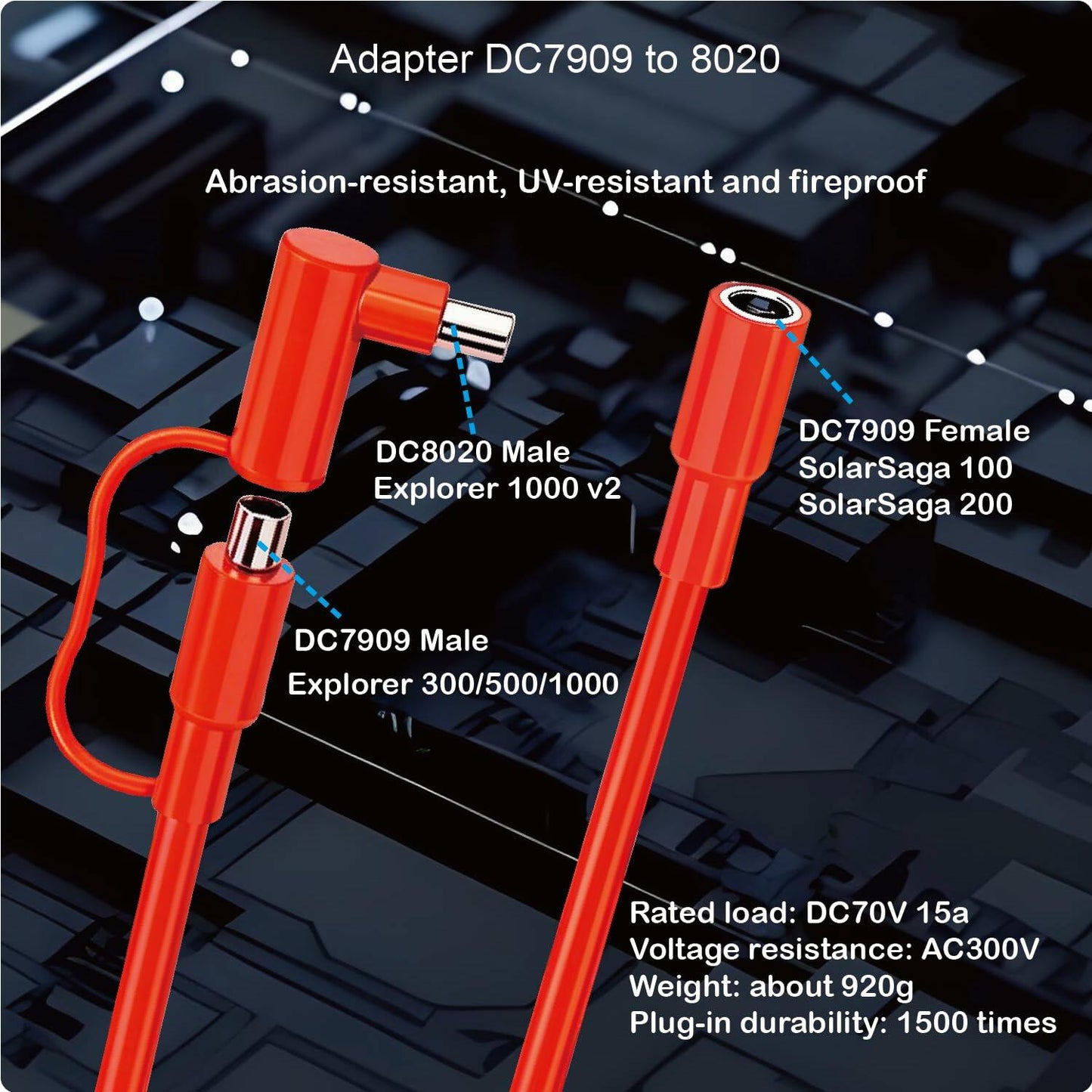VOLTKARE DC Extension Cable 8mm 8m Orange for Jackery BLUETTI GRECELL Anker