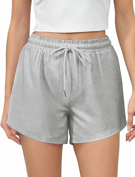 luvamia Women's Pull On Elastic Waist Drawstring Grey Shorts Size M