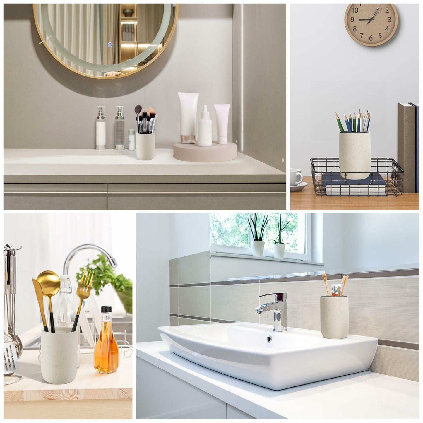 Aibrezin Ceramic Toothbrush & Makeup Brush Holder Organizer Beige