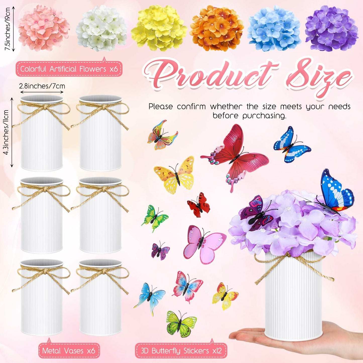 Mimorou 6 Sets Artificial Hydrangea Flower Centerpieces White Metal Pots