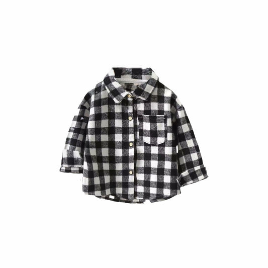 LFOXROG Boys Flannel Houndstooth Button Down Shirt Black White Size 7-8 Years