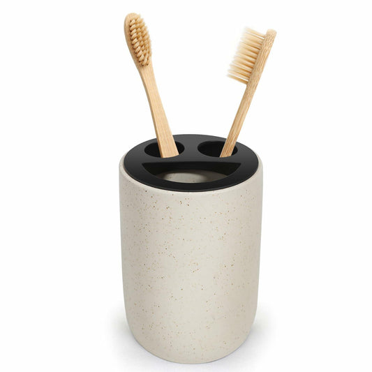 Aibrezin Ceramic Toothbrush & Makeup Brush Holder Organizer Beige