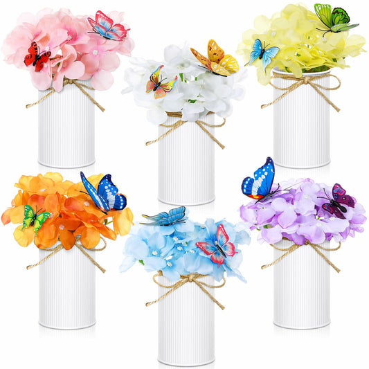 Mimorou 6 Sets Artificial Hydrangea Flower Centerpieces White Metal Pots