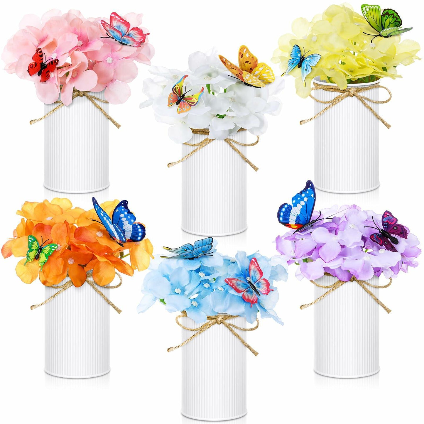 Mimorou 6 Sets Artificial Hydrangea Flower Centerpieces White Metal Pots