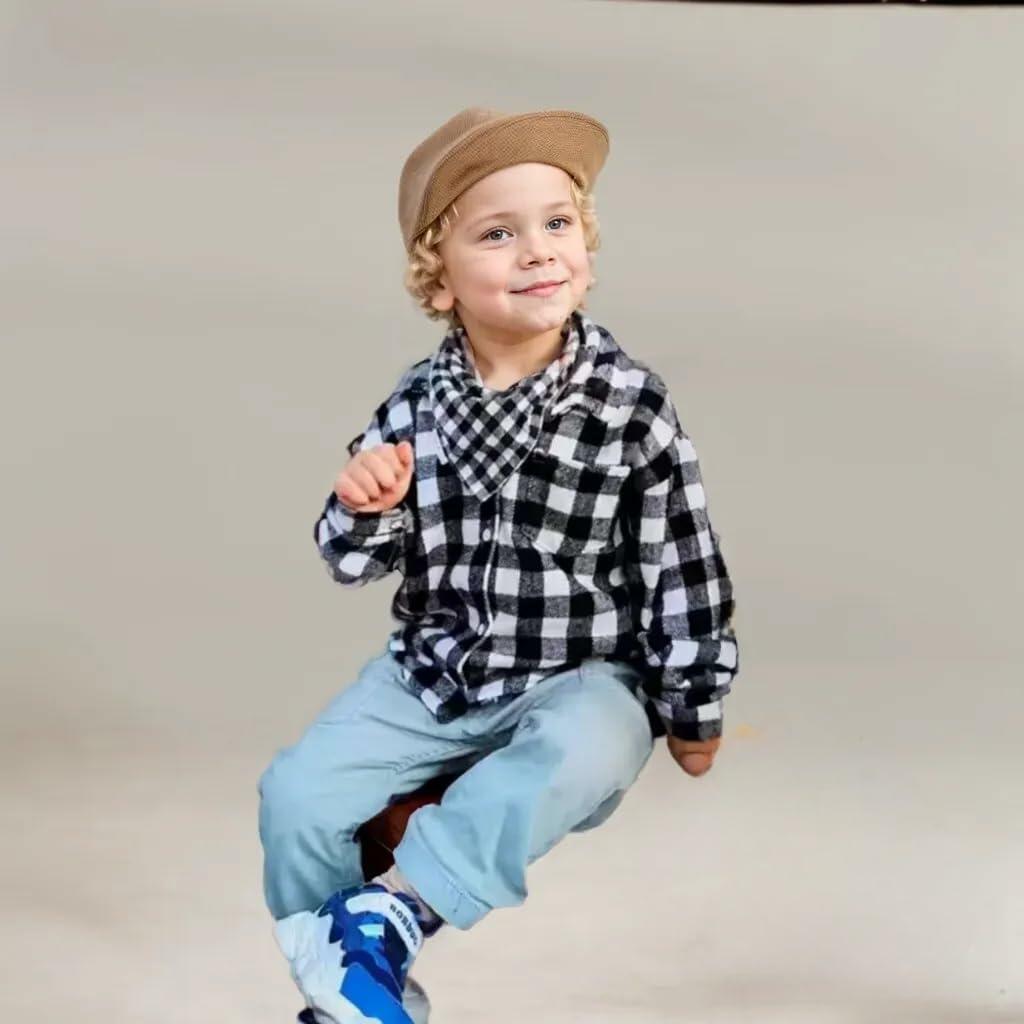 LFOXROG Boys Flannel Houndstooth Button Down Shirt Black White Size 7-8 Years