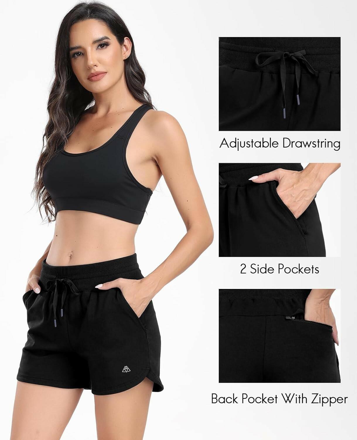 Haimont Women's Cotton Sweat Shorts with Pockets High Waist Black Size XS