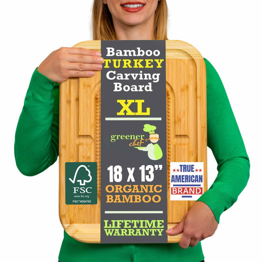 GREENER CHEF 18" XL Organic Turkey Carving Board Wooden Butcher Block
