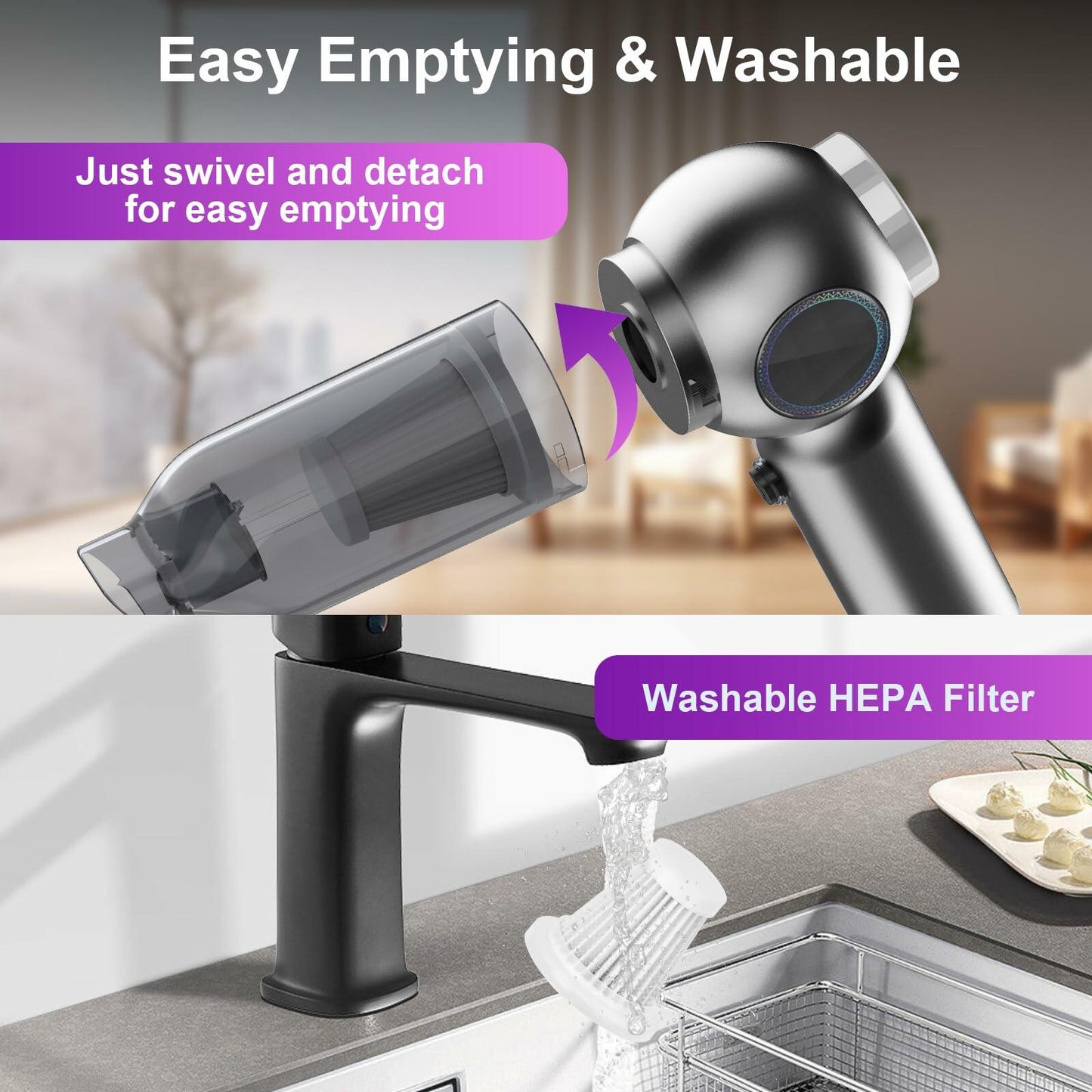 Mozeyerh Handheld Vacuum Cleaner Portable Cordless 20000Pa 4-in-1 Silver