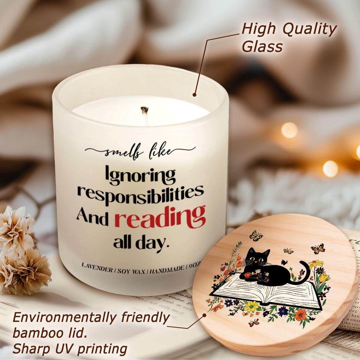 Lavender Scented Candle 9Oz Book Lovers Gift Reading Accessory Soy Wax