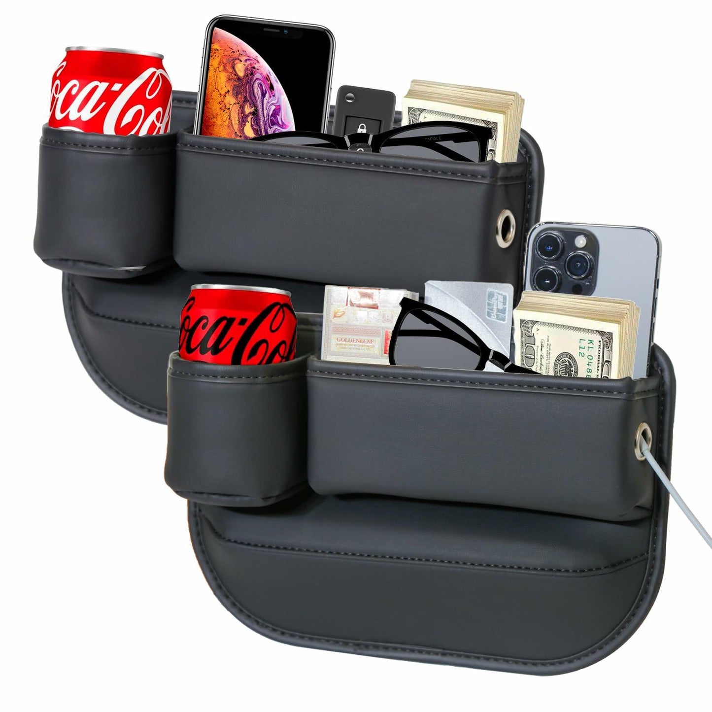 INTMOOD 2 Pack Car Seat Gap Organizer Leather Cup Holder Storage Box Black