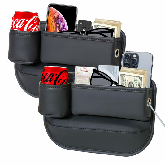 INTMOOD 2 Pack Car Seat Gap Organizer Leather Cup Holder Storage Box Black