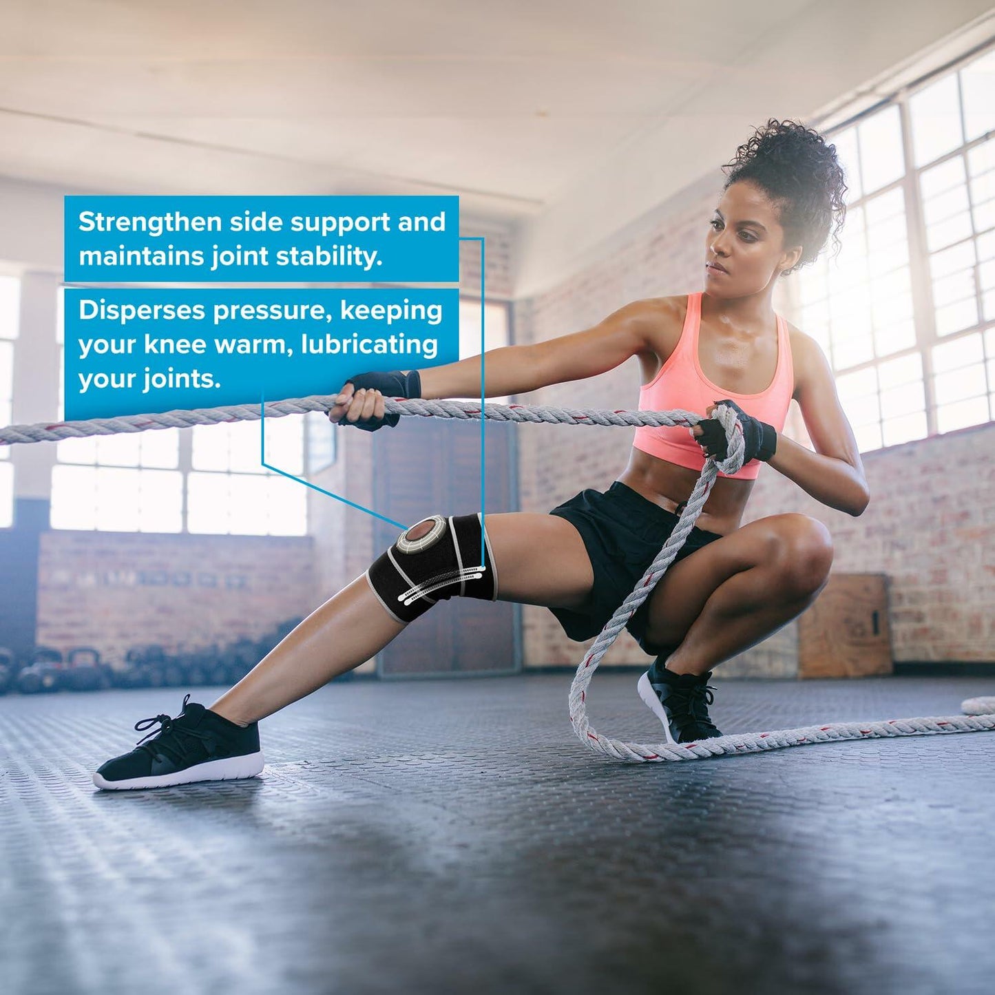 POWERLIX Adjustable Compression Knee Brace with Stabilizers Patella Support L