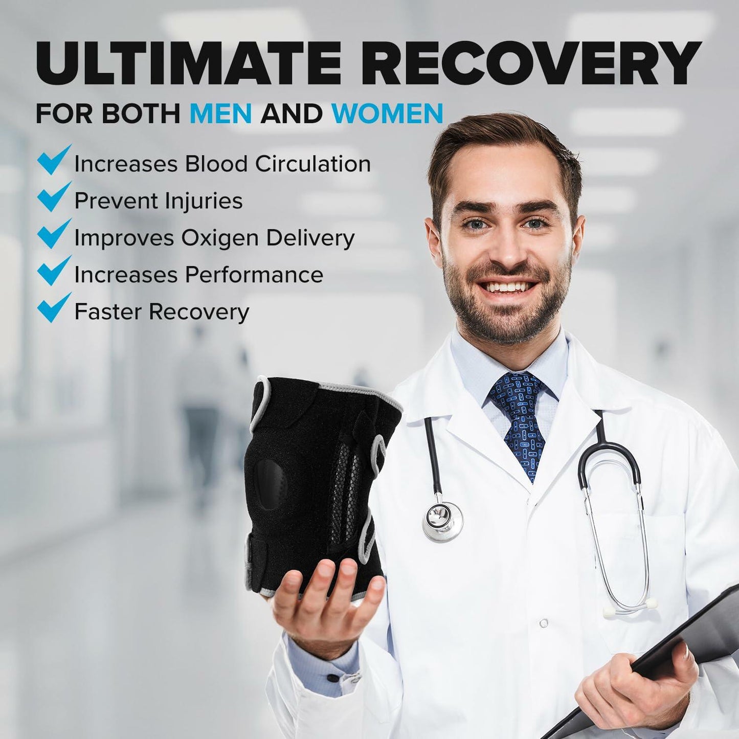 POWERLIX Adjustable Compression Knee Brace with Stabilizers Patella Support L