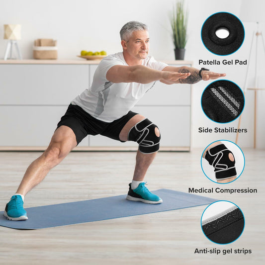 POWERLIX Adjustable Compression Knee Brace with Stabilizers Patella Support L