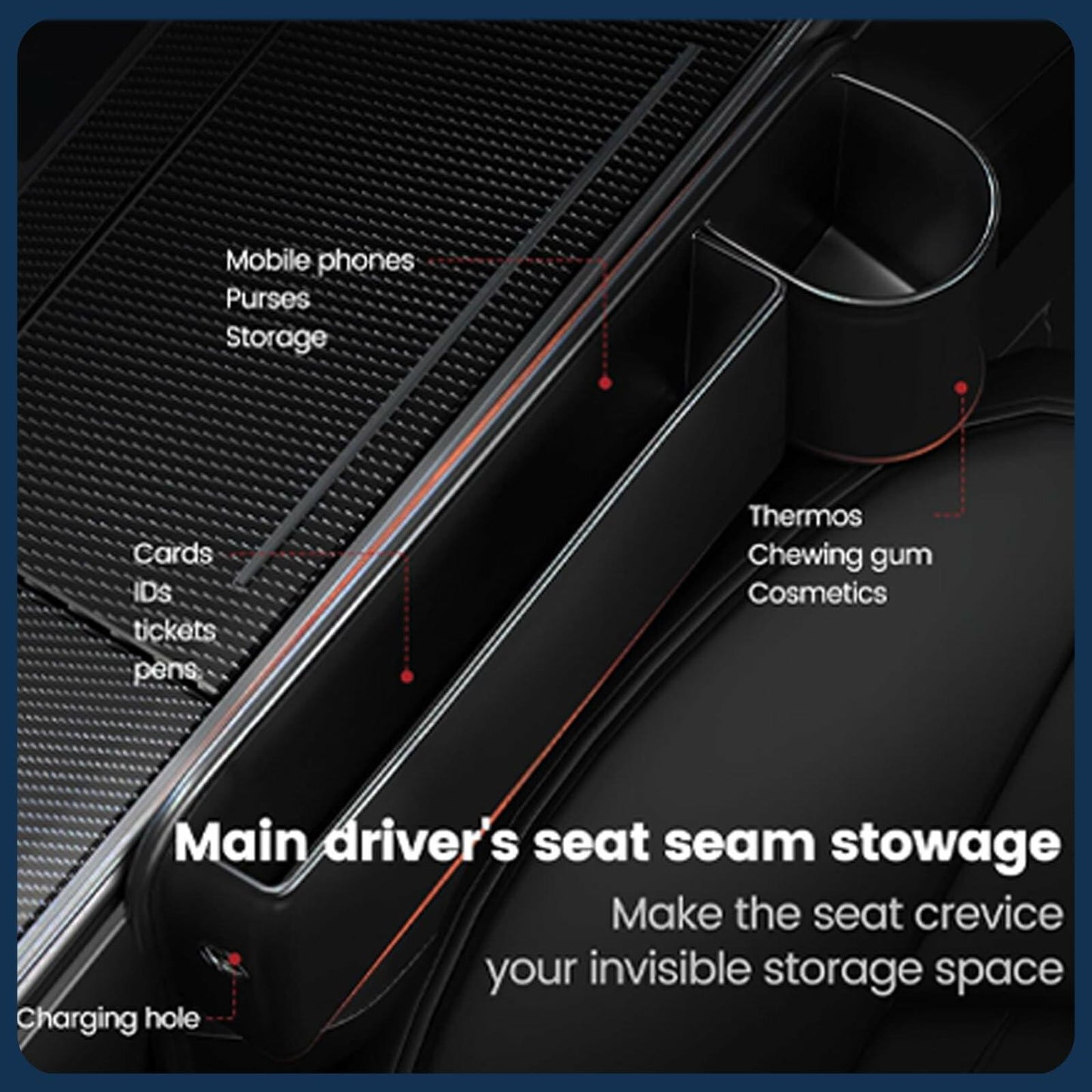 INTMOOD 2 Pack Car Seat Gap Organizer Leather Cup Holder Storage Box Black