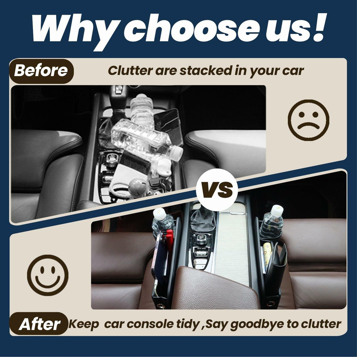 INTMOOD 2 Pack Car Seat Gap Organizer Leather Cup Holder Storage Box Black