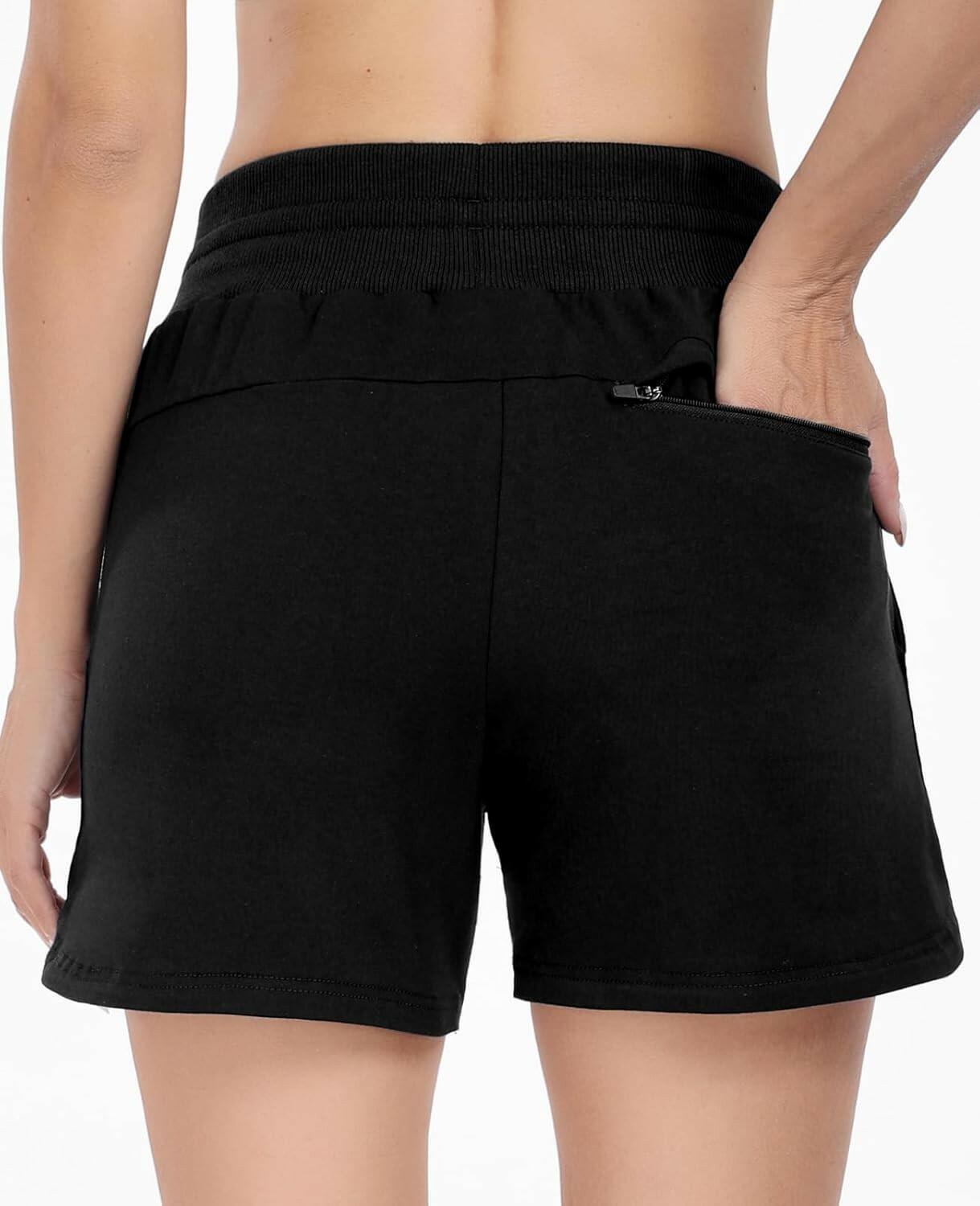 Haimont Women's Cotton Sweat Shorts with Pockets High Waist Black Size XS