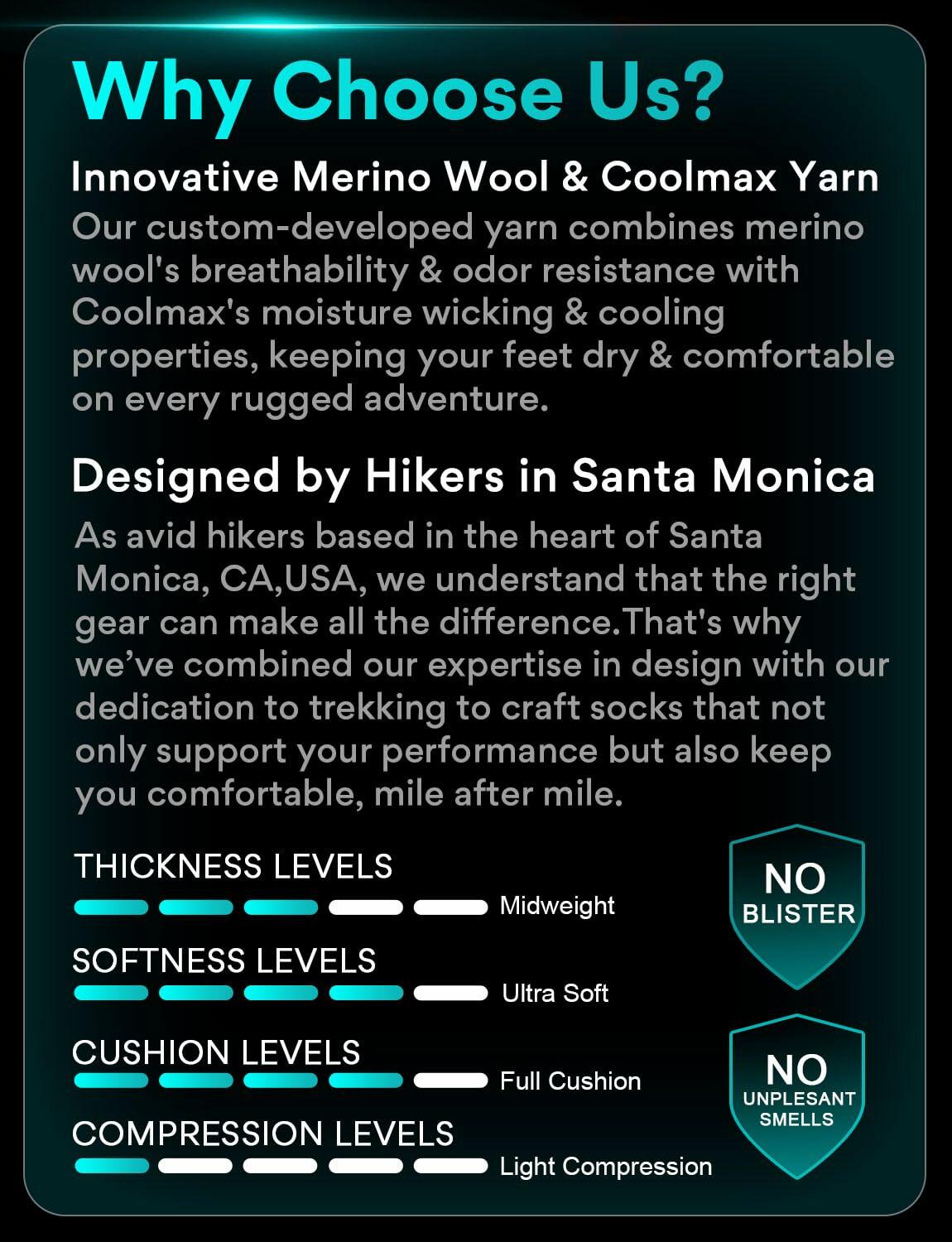 Juclise Womens Merino Wool Hiking Socks Lightweight Cushioned CrewToe Reinforced