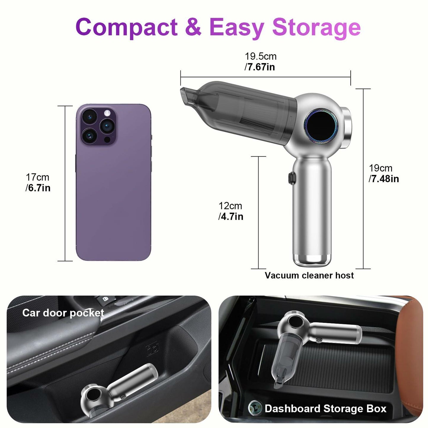 Mozeyerh Handheld Vacuum Cleaner Portable Cordless 20000Pa 4-in-1 Silver